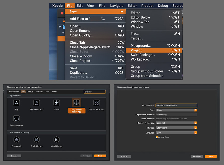 Creating a new SceneKit AR project